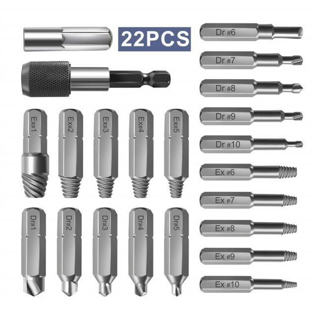 22pcs Damaged Screw Extractor Set with Locking Socket Adapte