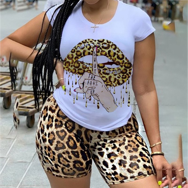 2021 Plus Size 5XL Two Piece Set for Women Tracksuit Lips Sh