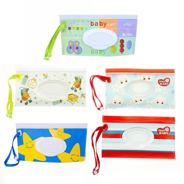 Eco-friendly Wet Wipes Bag Easy-carry Snap-strap Wipes Conta