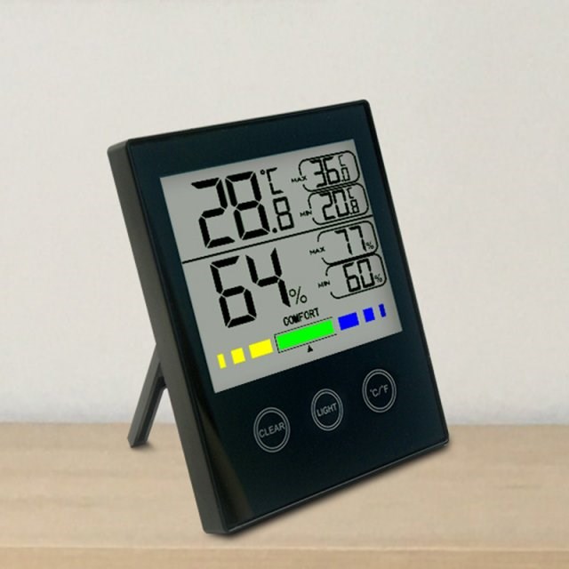 LCD Digital Electronic Temperature Humidity Meter Touch Cont