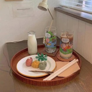 Wooden Dinner Plate Round Tea Tray Serving Plate Snacks Food