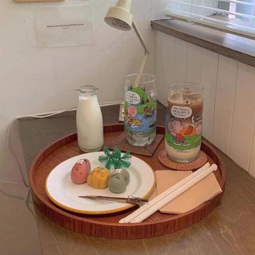 Wooden Dinner Plate Round Tea Tray Serving Plate Snacks Food