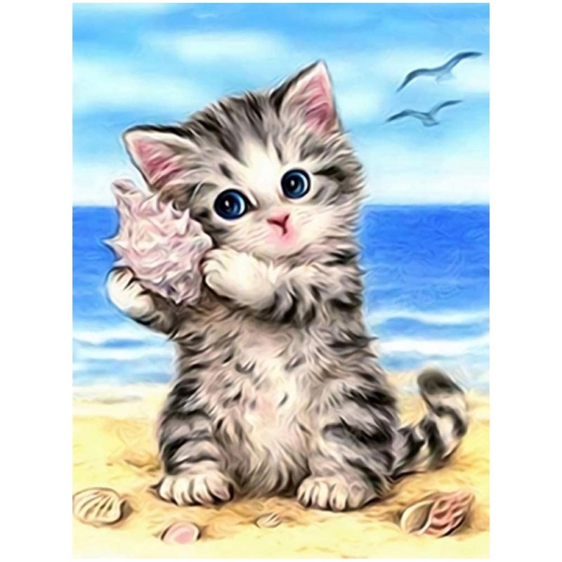 DIY Diamond Painting Conch Cat Kits for Adults Kids Full Dri