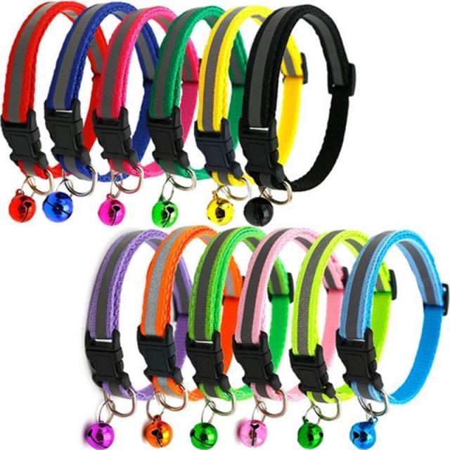 3PCS/Set Adjustable Pet Collar Cat Dog Bell Collar Reflectiv