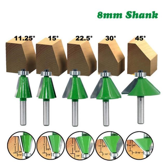 8mm Shank 11.25/15/22.5/30/45 Degree Tenon Router Bit For Wo