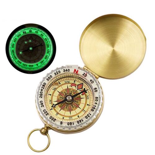 Clamshell Camping Hiking Pocket Brass Golden Compass Portabl