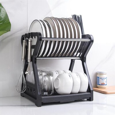 2 Layers Dish Drying Rack With Drainboard Drainer Kitchen Co
