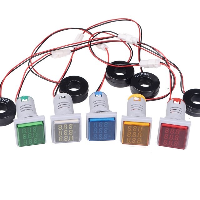 22mm 50-380V 100A Digital LED Volt Amp HZ AC Ammeter Voltmet