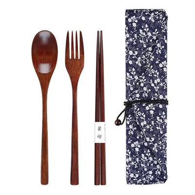 Portable Wood Tableware Wooden Spoon Fork Chopsticks Sets Tr
