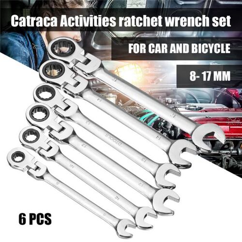 6Pcs Combination Ratchet Wrench Spanner Socket Tool Set With