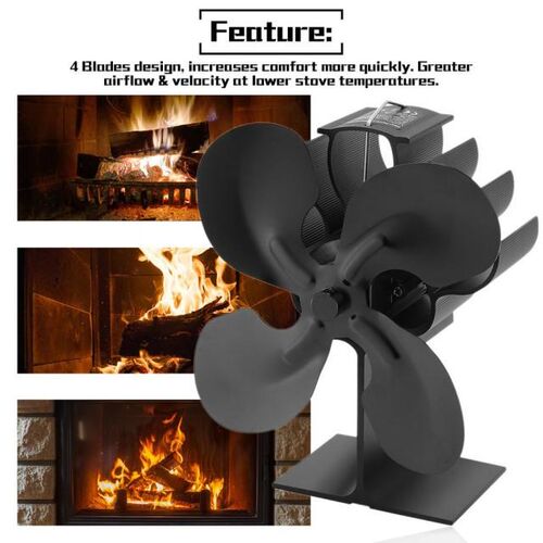 4-Blade Heat Powered Stove Fan For Wood / Log Burner/Firepla