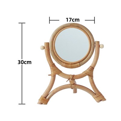 Hand-Woven Table Round  Makeup Mirror with Stand Rack Natura