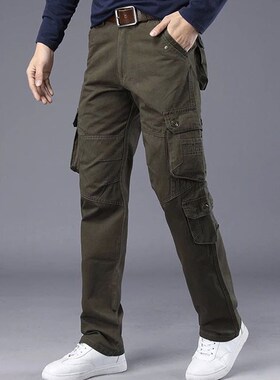 Multi-pocket large size overalls fans casual pants men