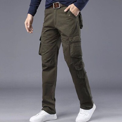 Multi-pocket large size overalls fans casual pants men