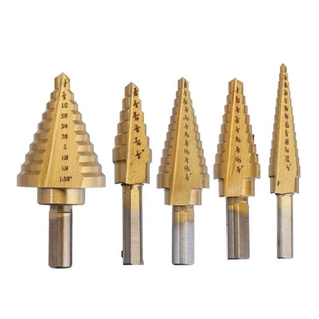 5Pcs/box Titanium Plating 1/8-1-3/8 Inch Step Drill Bit Set