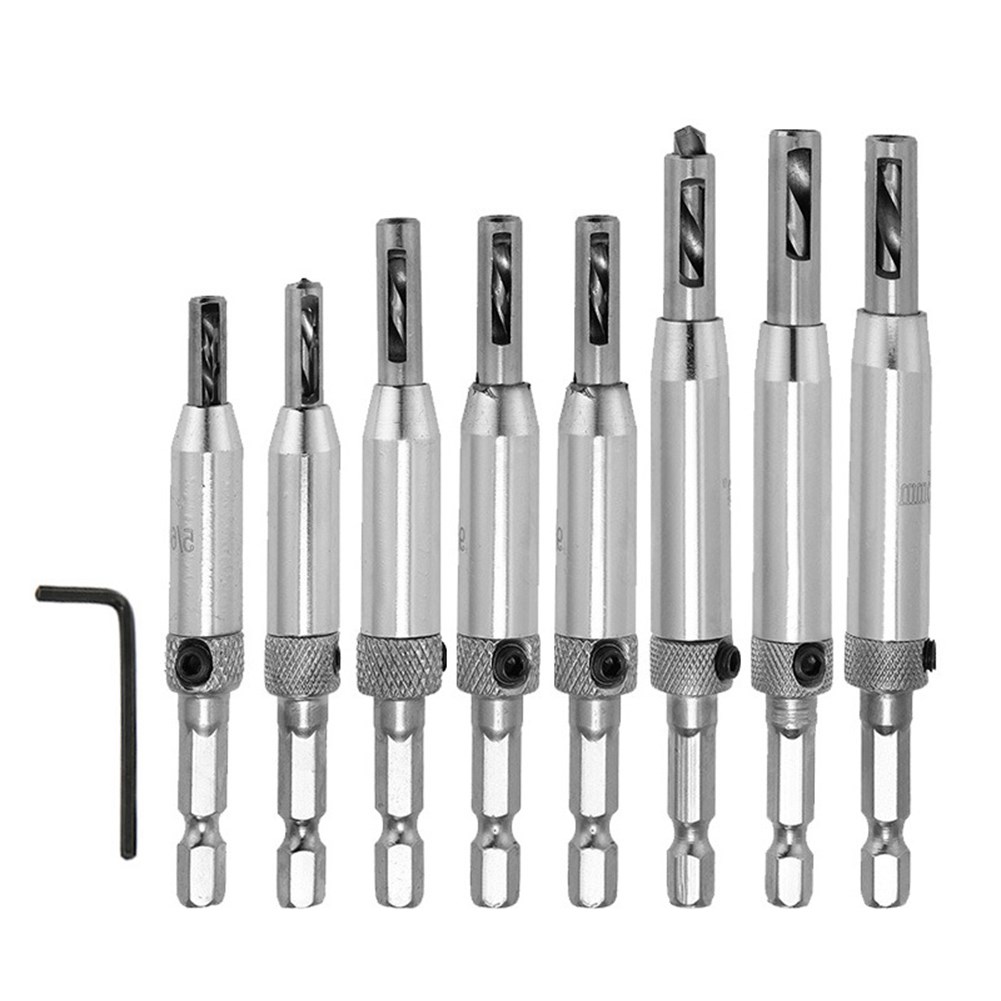 9pcs Core Drill Bit Set Hole Puncher Hinge Tapper For Doors