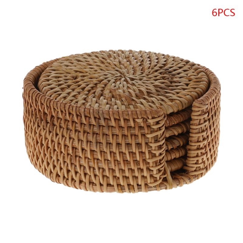 6pcs/set Handmade Rattan Mat Coasters Placemat For Kungfu Te