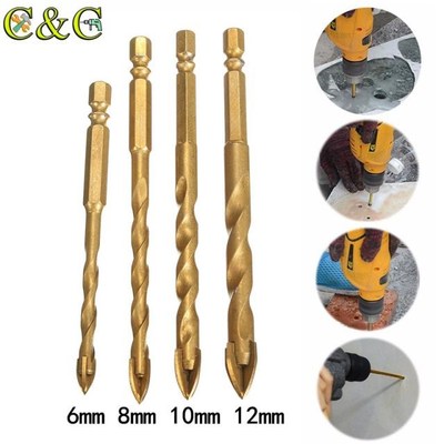 1Pc Hex Shank Long Drill Bit Carbide Tile Glass Cross Spear