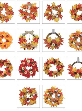 Fall Harvest Wreath Artificial Maple Leaf Pumpkin Garland fo