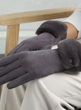 Autumn Winter Plush Warm Gloves Solid Color Suede Full Finge
