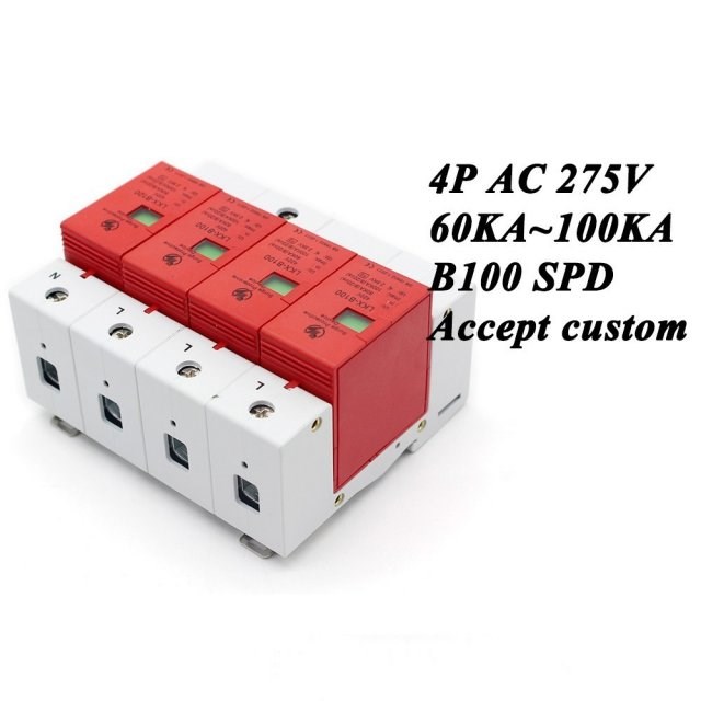 B100-4P 60KA~100KA ~275V AC 3P+N SPD House Surge Protector P