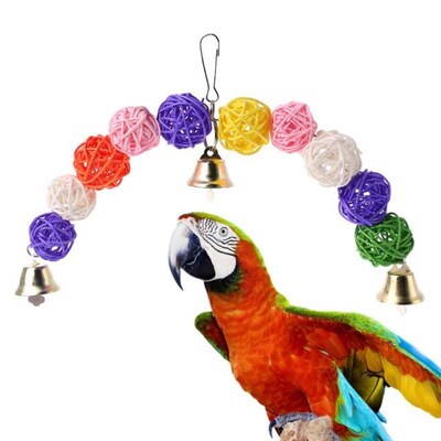Bird Parrot Chew Toys Bite Rattan Teeth Grinding Ball Bell A