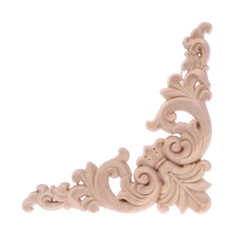 4pcs/set Wood Carved Corner Onlay Applique Unpainted Frame