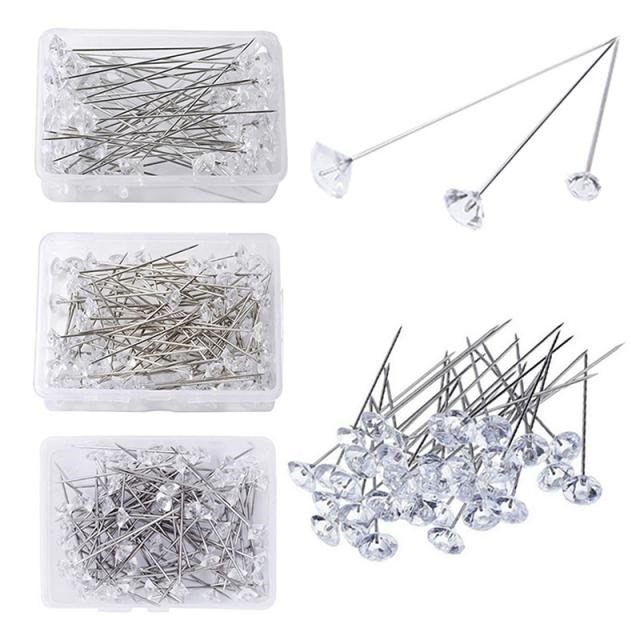 50/100Pcs Sparkle Diamond Pins Crystal Head End Wedding Cors