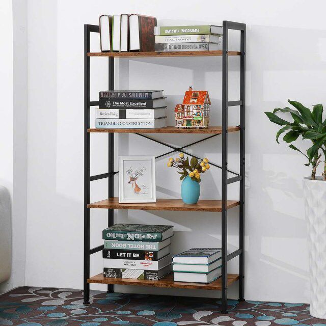 63x30x120cm 4-Tier Industrial Ladder Bookcase Bookshelf Meta