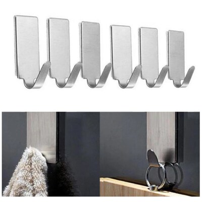 6pcs Stainless Steel Self-Adhesive Hooks for Bathroom Kitche