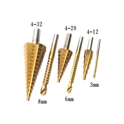 6Pcs 4-12/20/32mm HSS Steel Titanium Step Drill Bit Set Meta