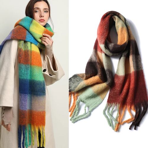 2021 New Women Plaid Scarf Winter Pashmina Shawls Cashmere T