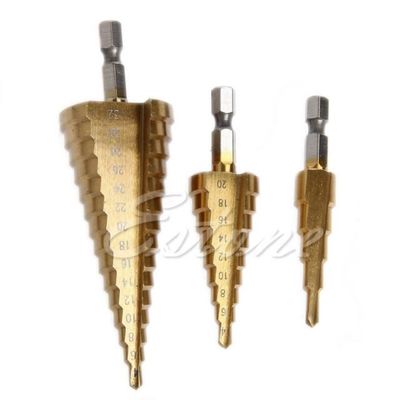 3Pcs Steel Titanium Nitride Coated Step Drill Bit Quick Chan