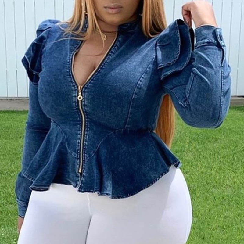 scstronger plus size women jacket ruffle zipper cardigan was