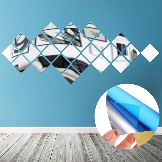 40PCS DIY 3D Mirror Wall Stickers Acrylic Decorative Wall Mi