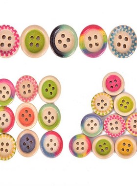50pcs Multi-color Optional 4 Hole 15mm Round Mixed Wood Butt