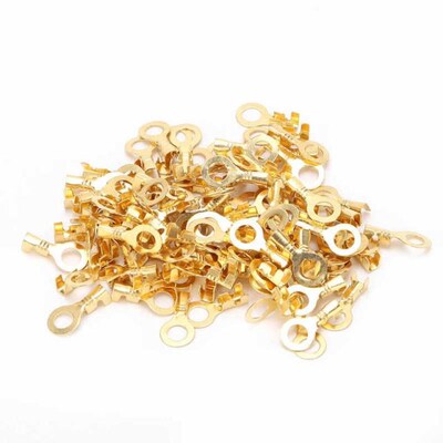 100Pcs Lug Ring Terminal Bare Brass Cold Pressed Cable Crimp