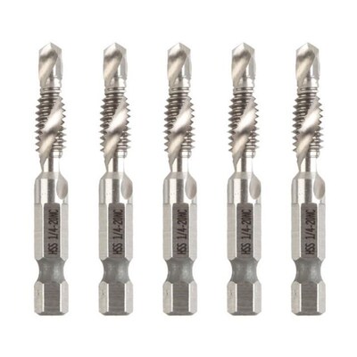 5Pcs HSS 1/4-20NC Composite Hex Shank Drill Bit Screw Thread