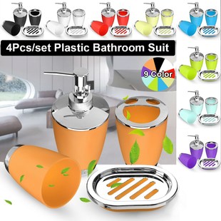 Bathroom Set 4PCS Soap Dish Dispenser Bottle Washroom Toothb