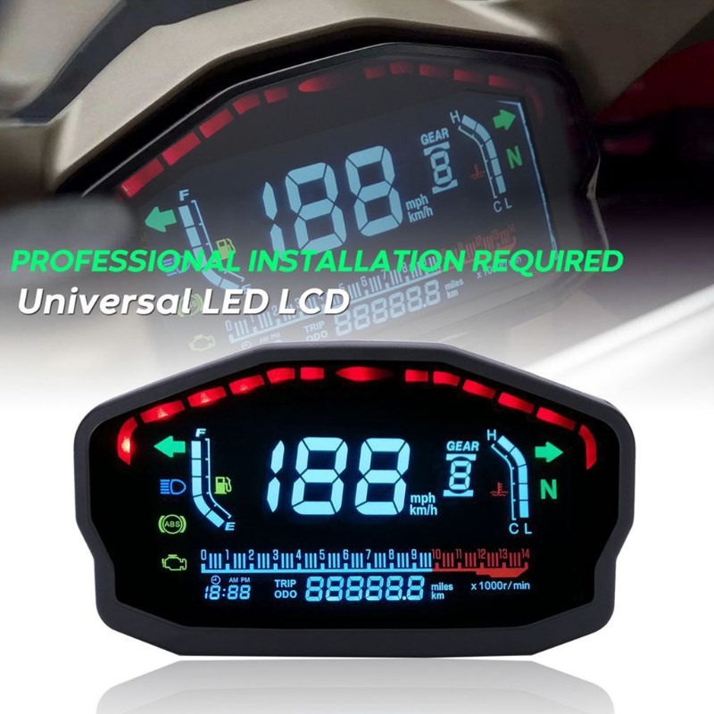 Universal For 1,2,4 Cylinders Motorcycle LCD Speedometer Dig
