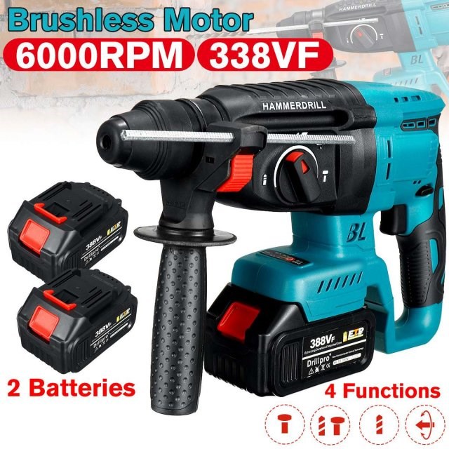 Drillpro Brushless Cordless Rotary Hammer Drill 2 Batteries