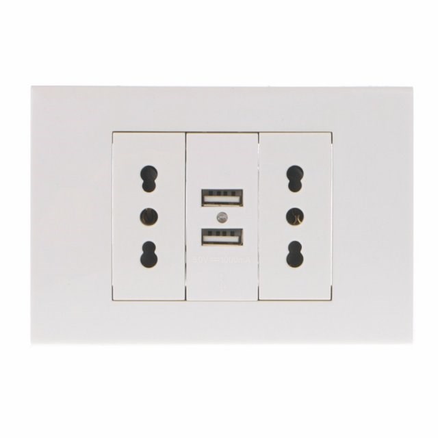 16A Wall Double Italian/Chile Plug Power Socket Adapte