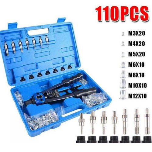 110pcs Duty Manual Rivet Nut Machine Kit Hand Riveter Nosepi