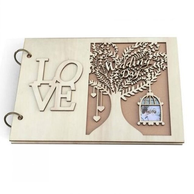 Wedding Guestbook Wooden Heart Hollow Engagement Guest Sign
