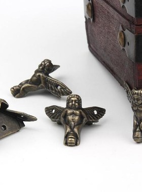 4Pcs Antique Bronze Angel Gift Box Wood Case Corner Protecto