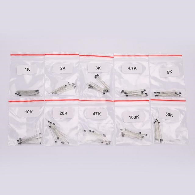 100pcs=10value*10pcs NTC Thermistor Resistor Kit 1K 2K 3K 4