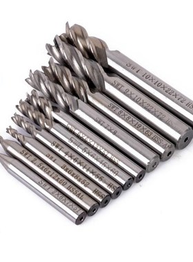 10pcs 4 Flute Straight Shank End Mill Set HSS CNC Milling Cu