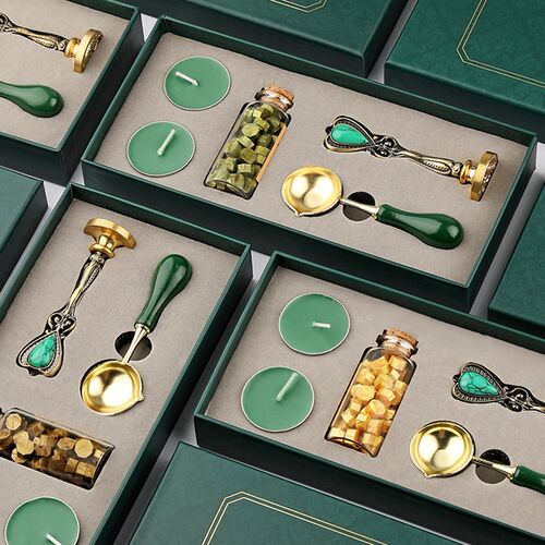 Vintage Detachable Spoon Stamp Set Box with Sealing Wax Bead