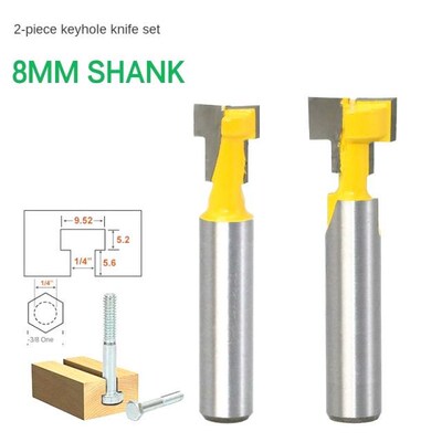 1/2Pcs 8mm Shank T-Slot Keyhole Cutter Wood Router Bit Carbi