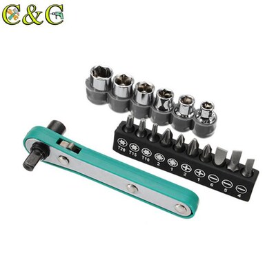 1/4 Inch Ratchet Wrench Spanner With 6 Sockets 10 Screwdrive